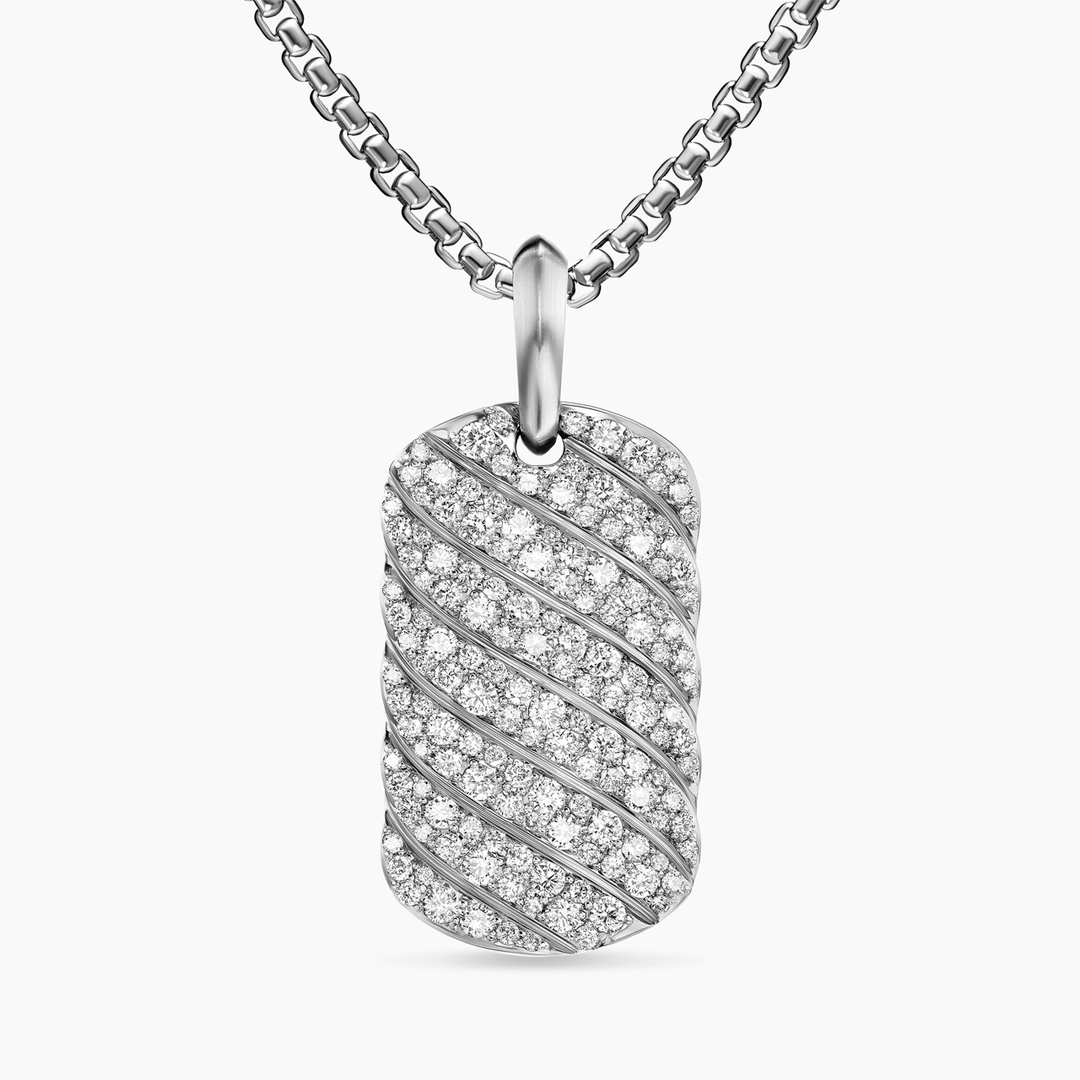 David Yurman Sculpted Cable Tag Sterling Silver with Diamonds, 27mm