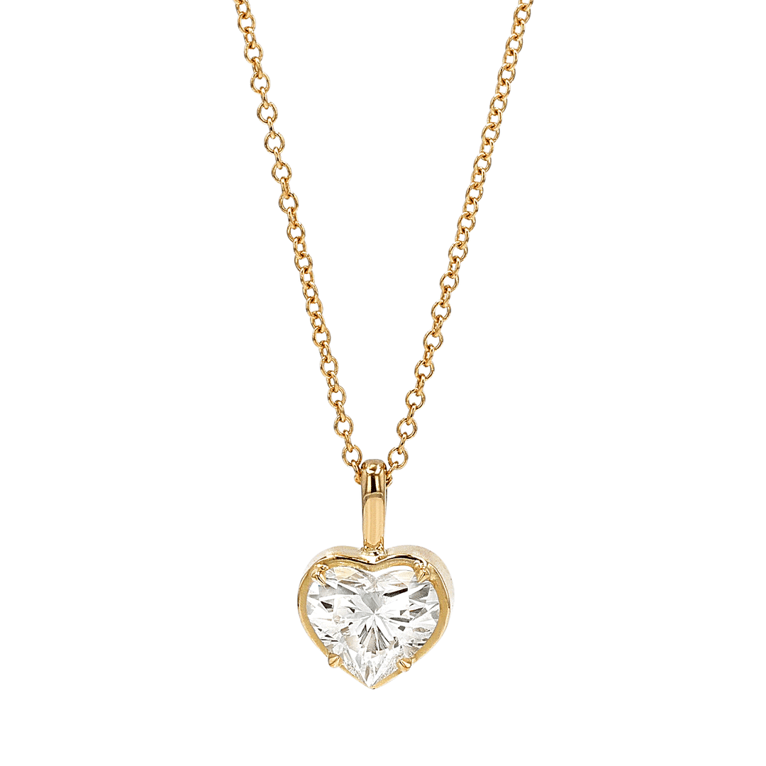 18k Yellow Gold and Heart Shape Diamond 1.07 Total Weight Solitaire Necklace