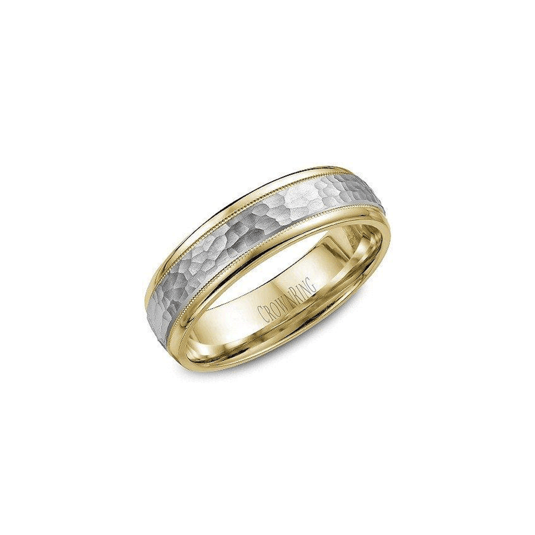 18k White and Yellow Gold Hammered Wedding Band