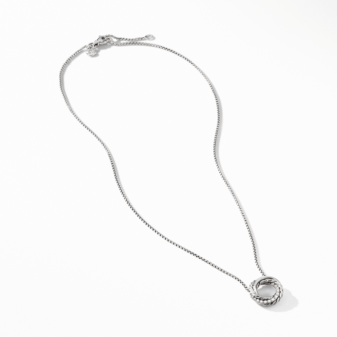 David Yurman Crossover Pendant Necklace in Sterling Silver with Pavé Diamonds, 15mm