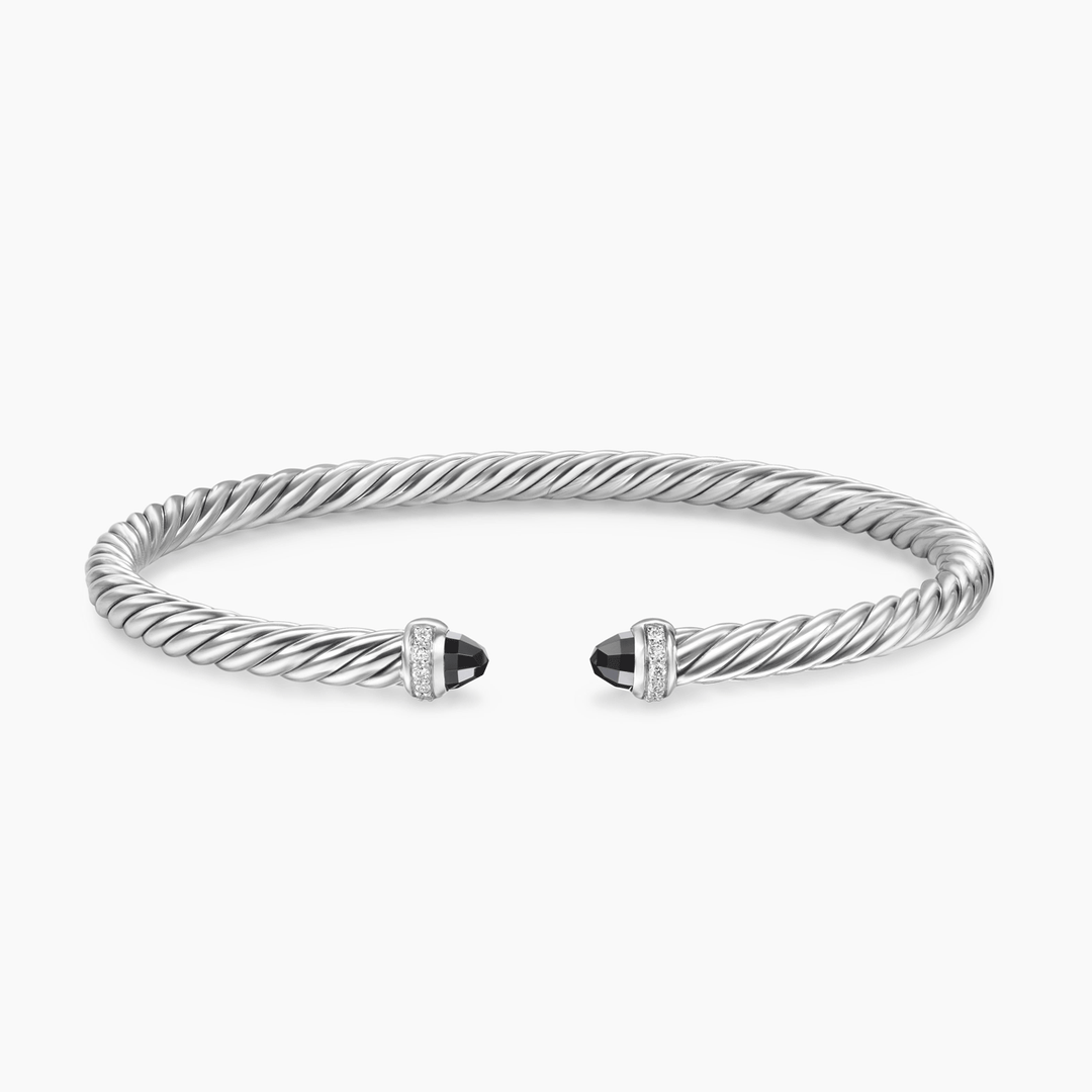 David Yurman Cablespira Flex Bracelet Sterling Silver with Black Onyx and Diamonds, 4mm