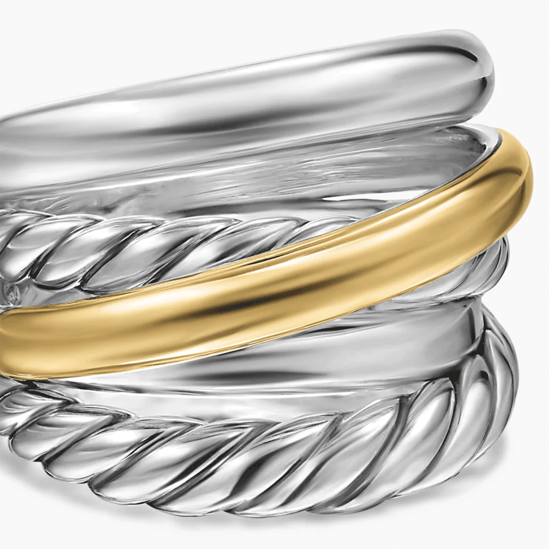 David Yurman Crossover Five Row Ring Sterling Silver with 14k Yellow Gold, 17.5mm
