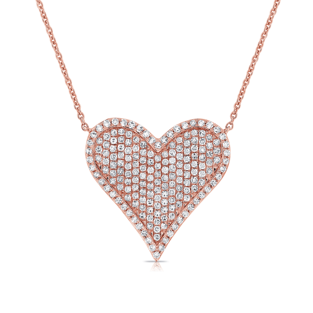 14k Rose Gold Heart and Diamond .46 Total Weight Necklace