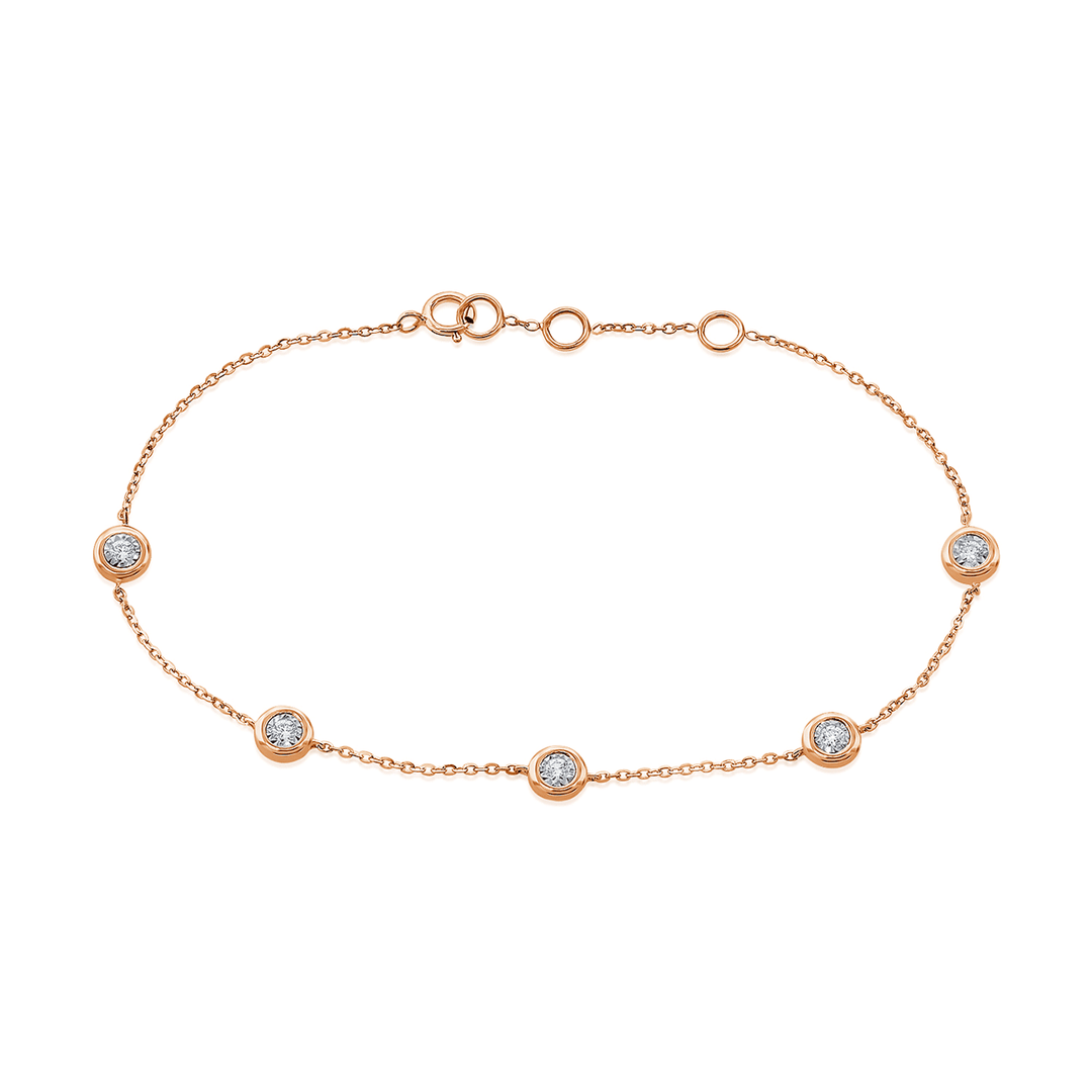 14k Rose Gold .15 Total Weight Diamond Station Bracelet