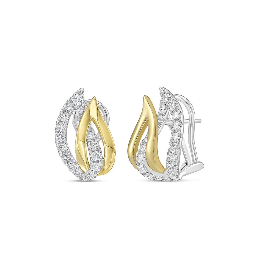 Charles Krypell 18k White Gold Yellow Gold and 1.28 Total Weight Diamond Fire Earrings