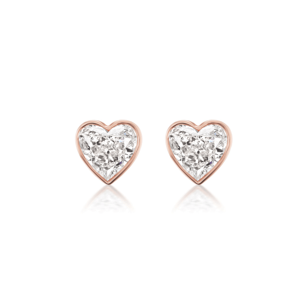 18k Rose Gold and Heart 1.72 Total Weight Diamond Studs