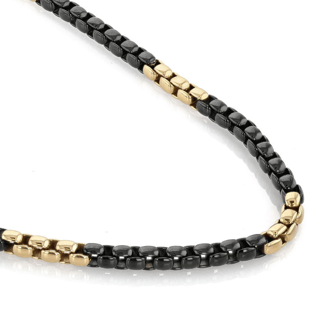 18k Yellow Gold and Black Rhodium 5mm Round Link Necklace