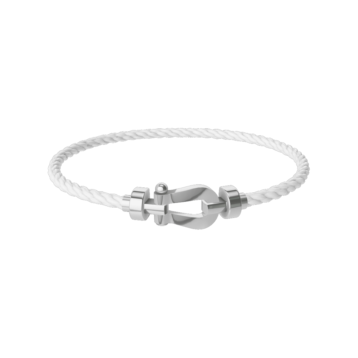 [White Gold] FRED Force 10 white cord bracelet with white gold buckle