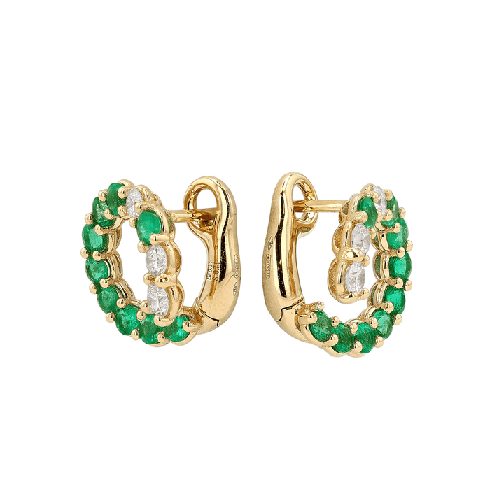 18k Gold Diamond and Emerald .74 Total Weight Earrings