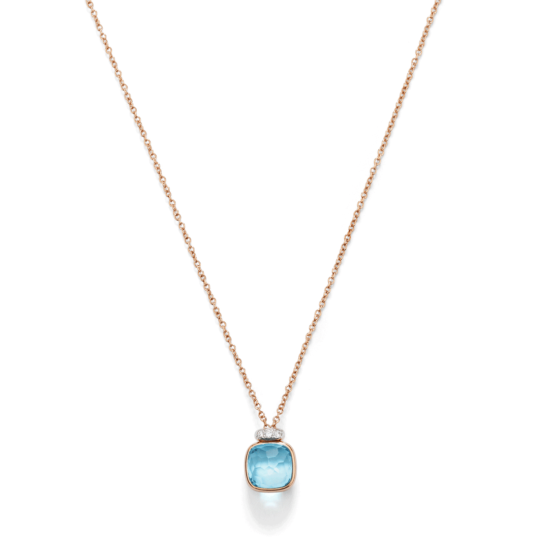 Pomellato Nudo 18k Rose Gold White Gold Blue Topaz and Diamond Mini Necklace