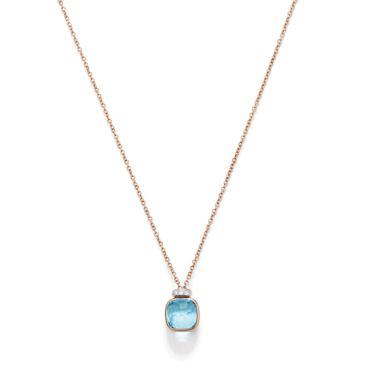 Pomellato Nudo 18k Rose Gold White Gold Blue Topaz and Diamond Mini Necklace
