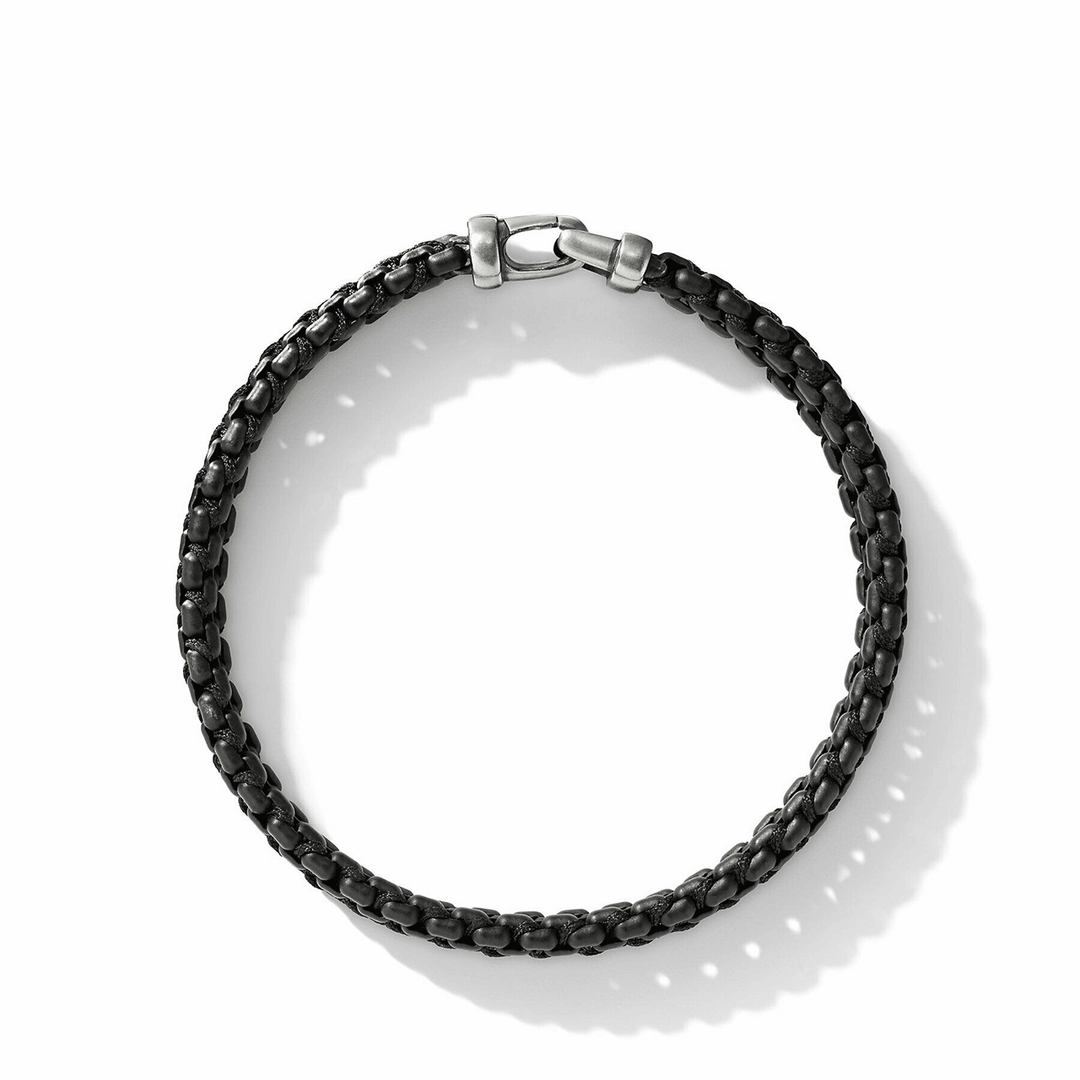 David Yurman Woven Box Chain Bracelet Sterling Silver with Black Stainless Steel and Black Nylon, 10mm