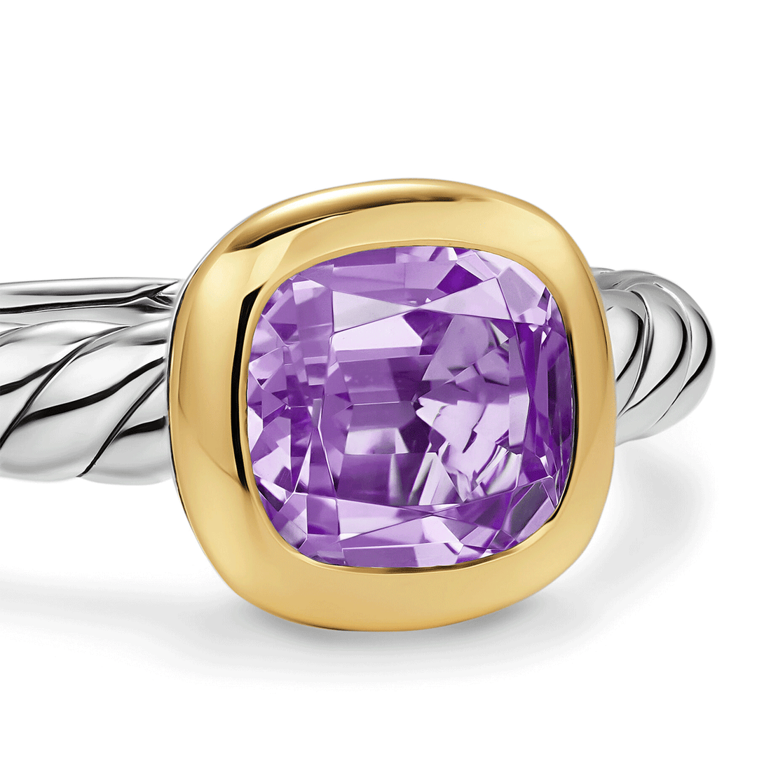 David Yurman Mercer Color Stone Ring Sterling Silver with 18K Yellow Gold and Prasiolite, 7mm