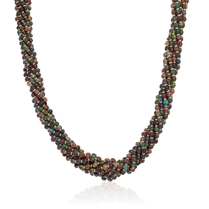 Goshwara 18k Yellow Gold and Black Opal Bead Twisted Necklace