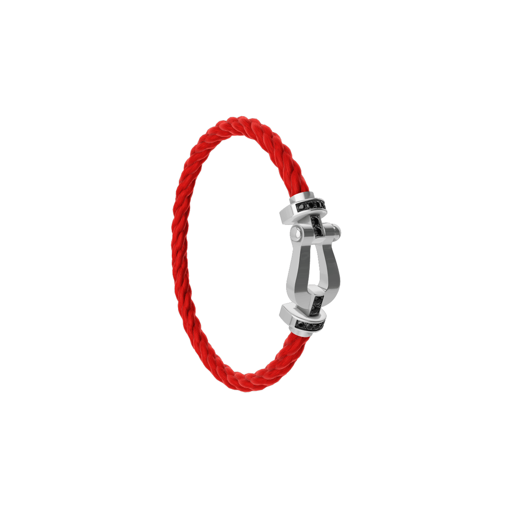 FRED Force 10 Red Cable with 18k White Gold LG Half Black Diamond Buckle Exclusively Hamilton Jewelers