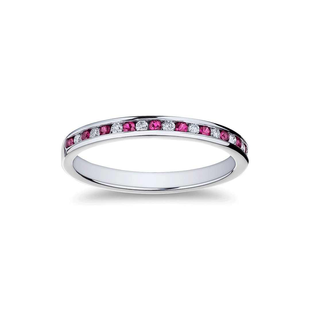 18k White Gold Ruby .15 Total Weight and Diamond Alternating Channel Band