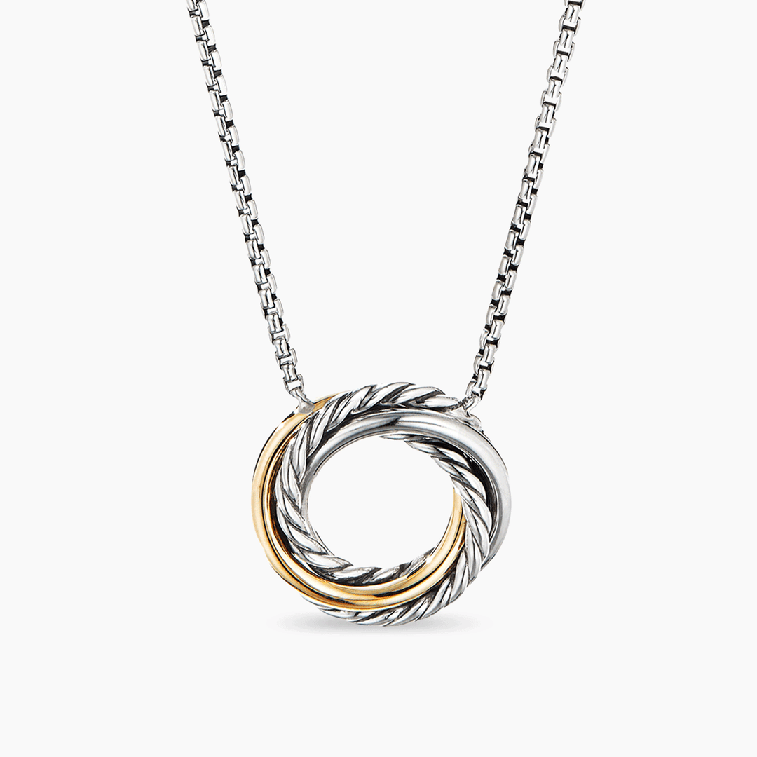 David Yurman Crossover Pendant Necklace Sterling Silver with 18k Yellow Gold, 14.5mm