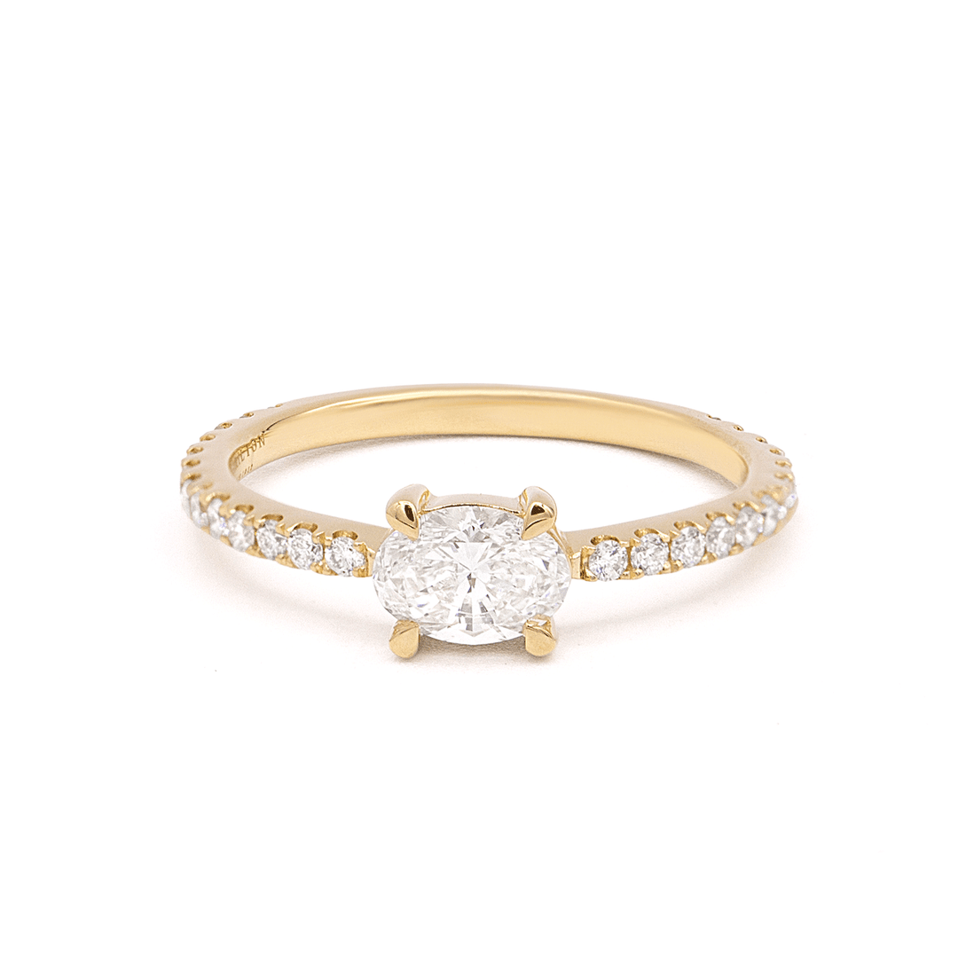 18k Yellow Gold and .50 Total Weight Oval Diamond Ring