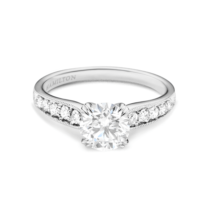 Hamilton Cherish Collection 18k White Gold and 0.75 Total Weight Diamond Milgrain Bead Set Engagement Ring