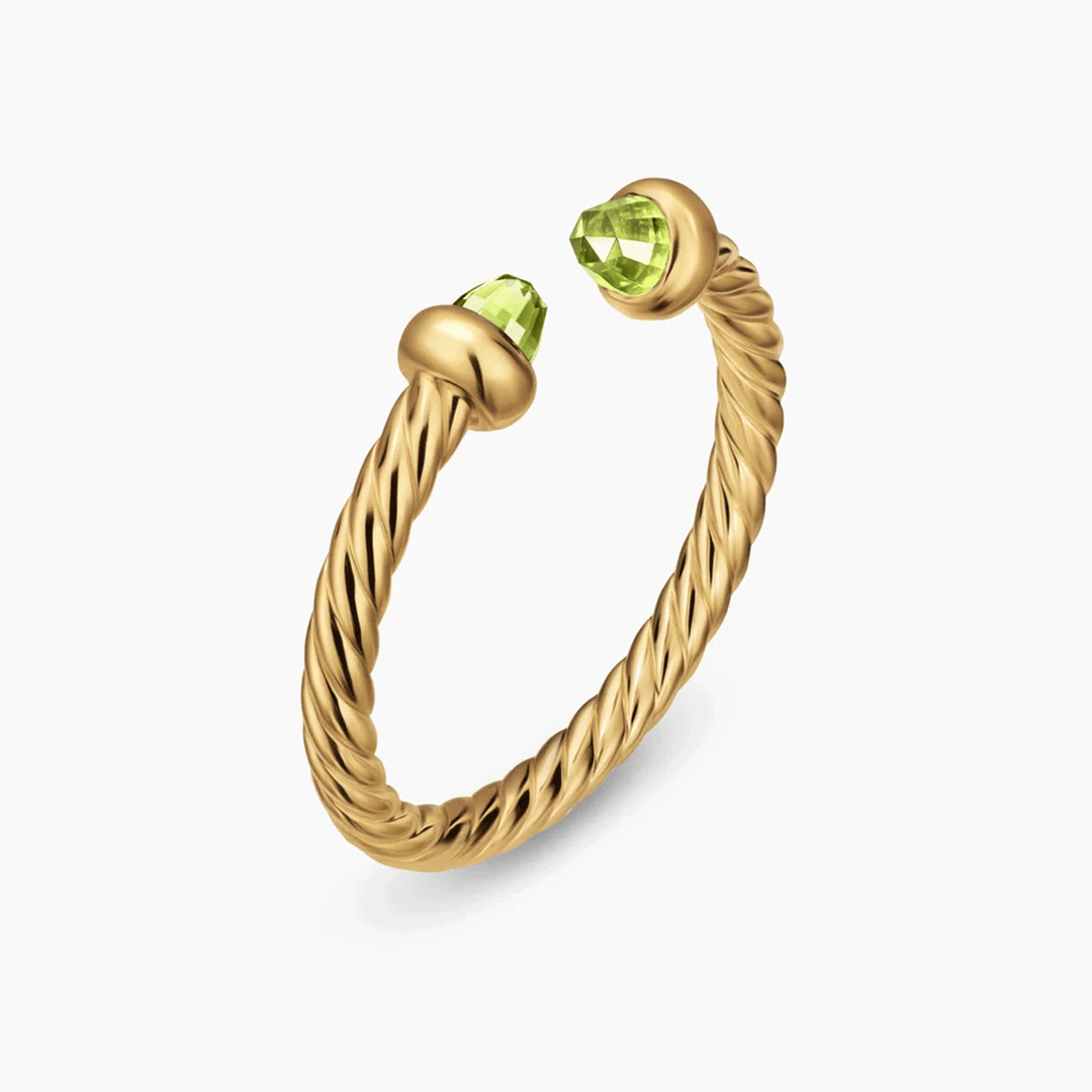 David Yurman Micro Cablespira® Flex Open Ring 18K Yellow Gold with Peridot, 2.5mm