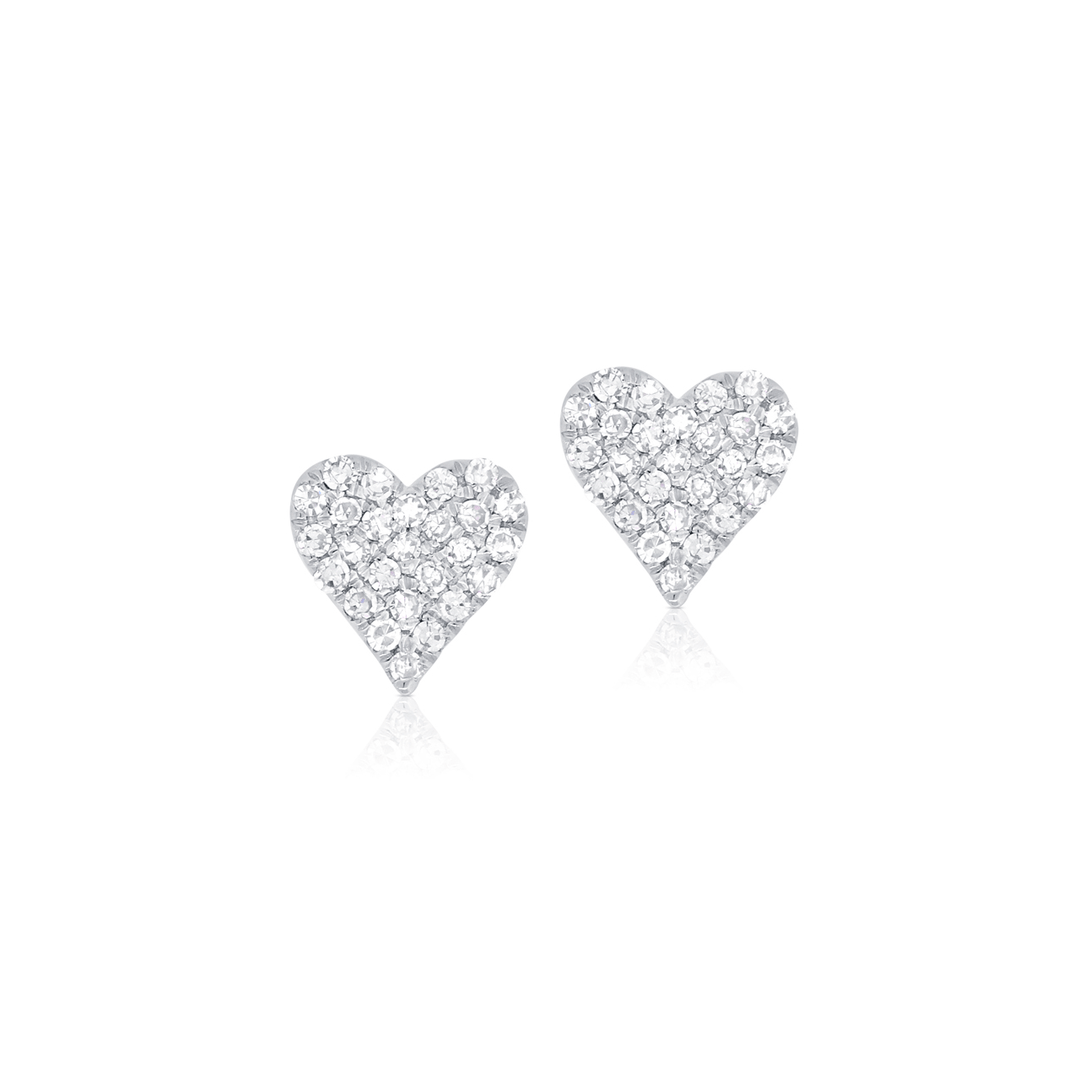 14k White Gold .13 Total Weight Diamond Mini Heart Studs