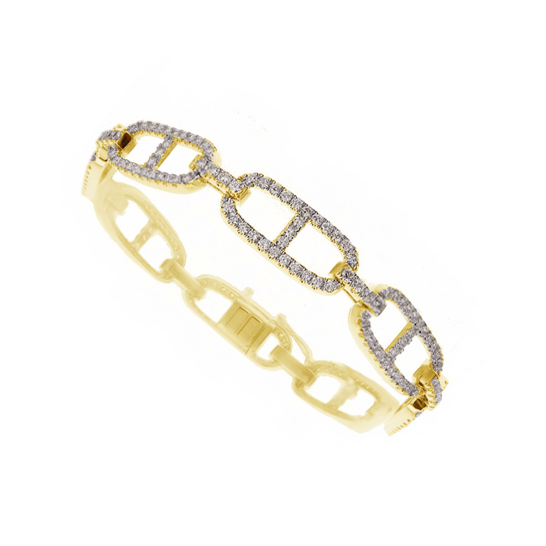 18k Yellow Gold Link and Diamond Bracelet