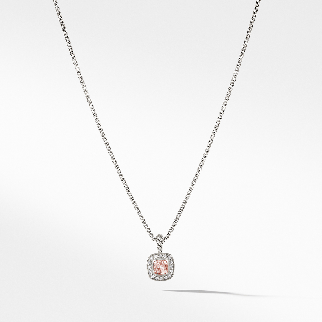 David Yurman Albion Kids Pendant Necklace Sterling Silver with Morganite and Diamonds, 4mm