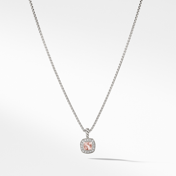 David Yurman Albion Kids Pendant Necklace Sterling Silver with Morganite and Diamonds, 4mm