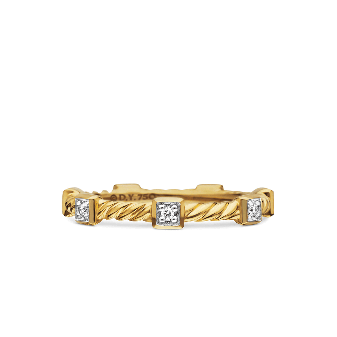 David Yurman Cable Collectibles Stack Ring in 18k Yellow Gold with Diamonds