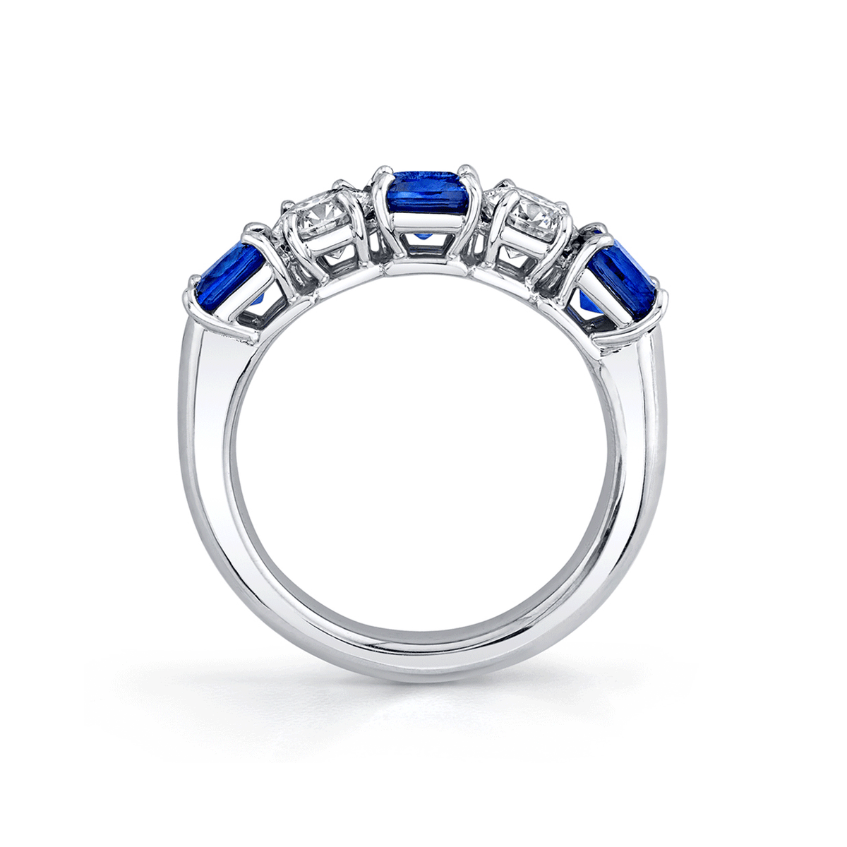 Platinum Cushion Cut Sapphire 1.73 Total Weight and Diamond Band