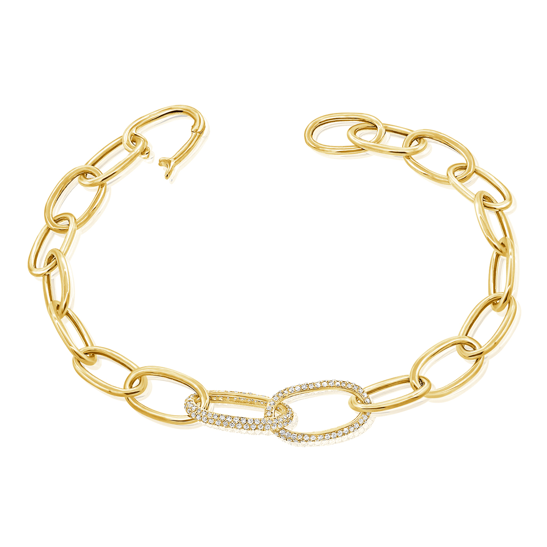 Must Have 14k Gold Oval Link and .51 Total Weight Diamond Bracelet