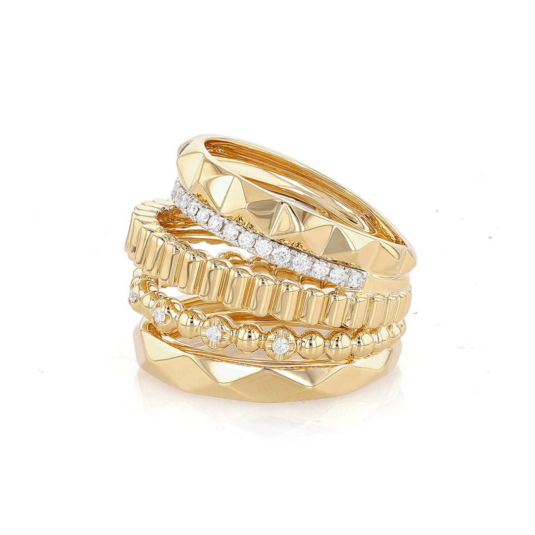 18k Yellow Gold 5 Row Diamond .32 Total Weight Ring