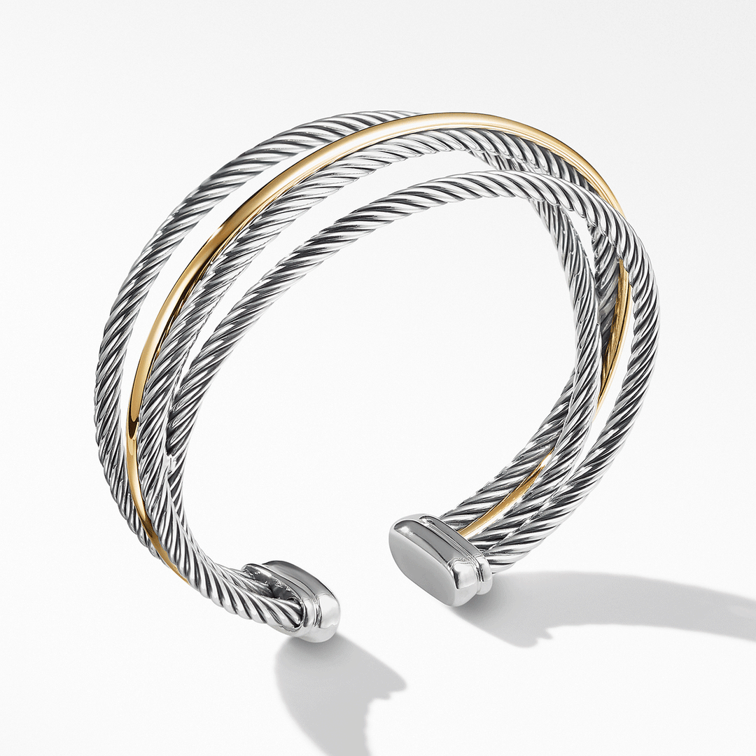 David Yurman The Crossover Collection Three-Row Cuff with 18k Yellow Gold