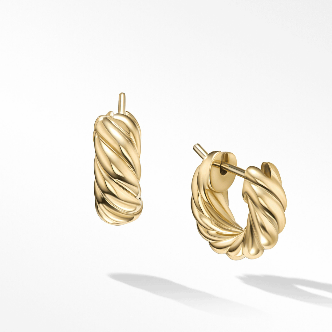 David Yurman Sculpted Cable Hoop Earrings in 18k Yellow Gold,5.4mm