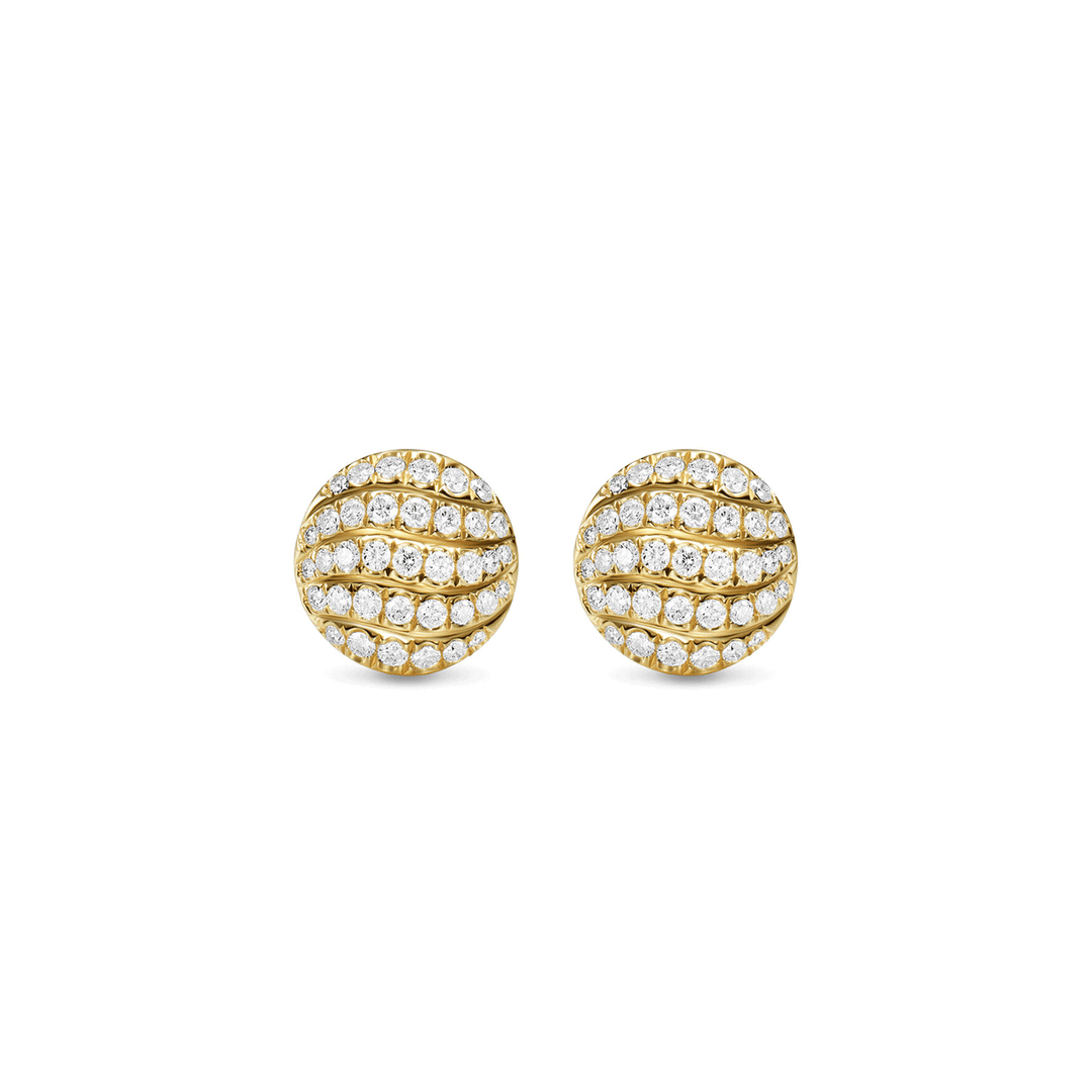 David Yurman Sculpted Cable Stud Earrings 18K Yellow Gold with Diamonds, 9mm