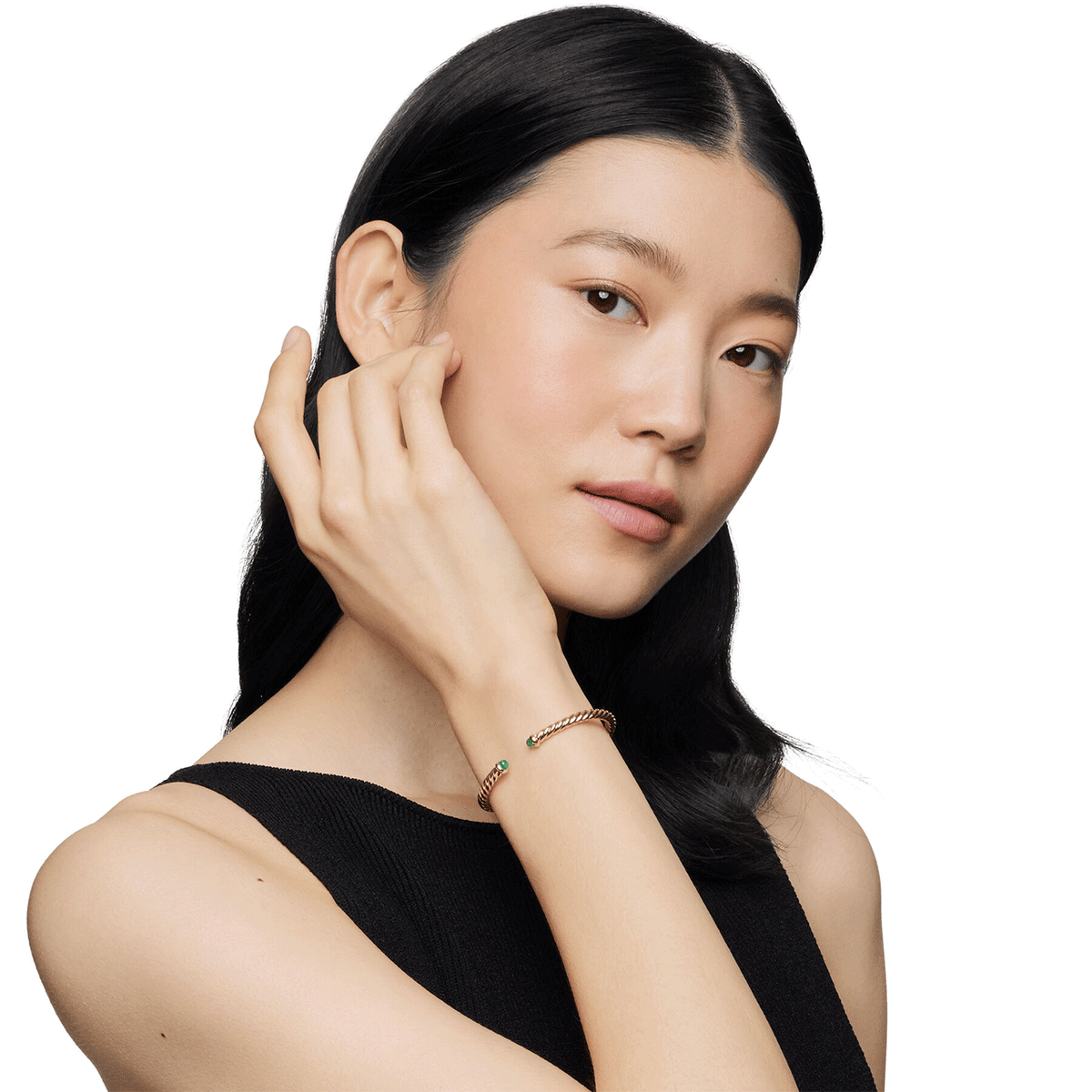 David Yurman 18K Yellow Gold with Emeralds, 4mm Cablespira® Flex Bracelet