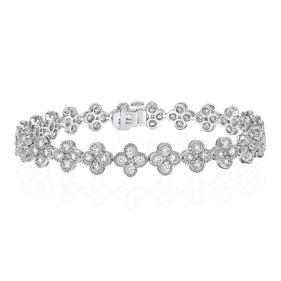 14k White Gold and Diamond 4.74 Total Weight Floral Bracelet
