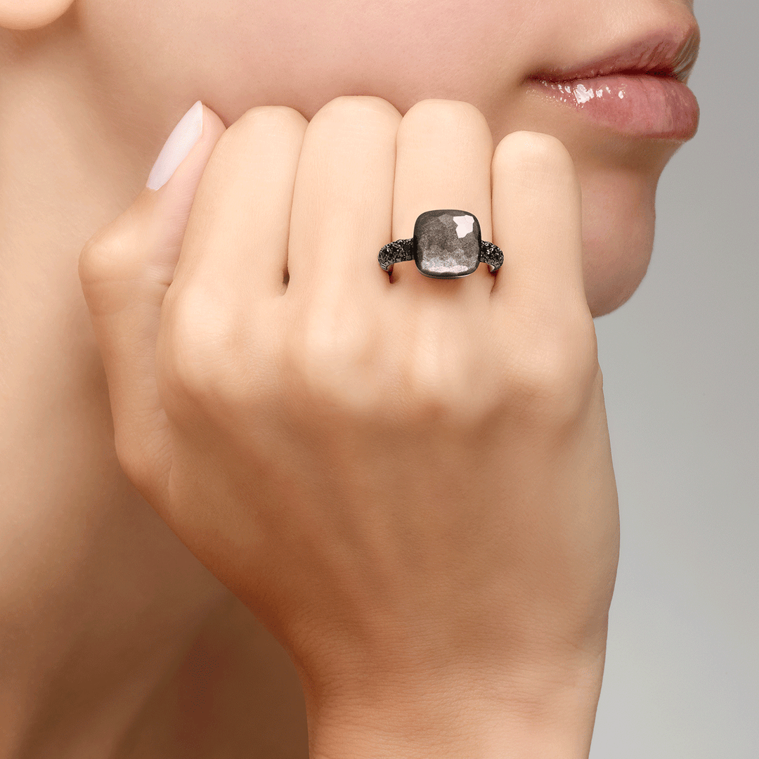 Pomellato Nudo Classic 18k Rose Black Gold Obsidian and Black Diamond Ring