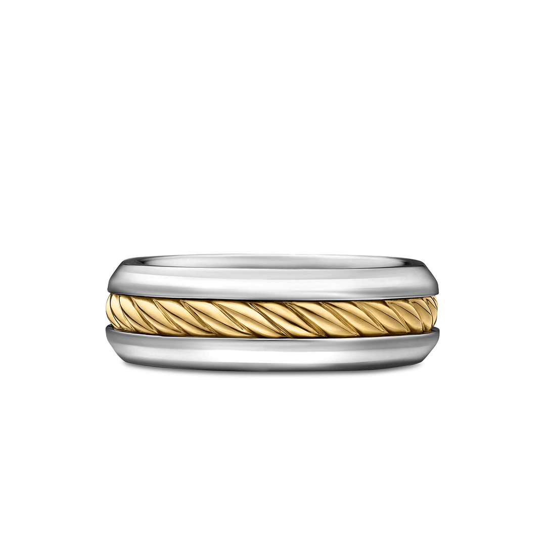 David Yurman Cable Inset Band Ring Sterling Silver with 18K Yellow Gold, 8mm