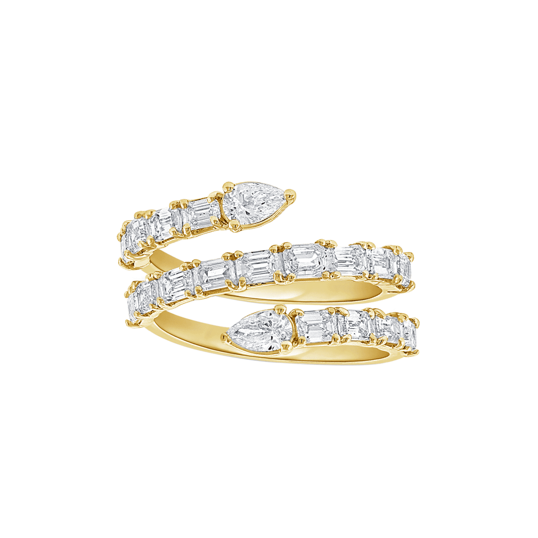 14k Gold Three Row Diamond 2.12 Total Weight Wrap Ring