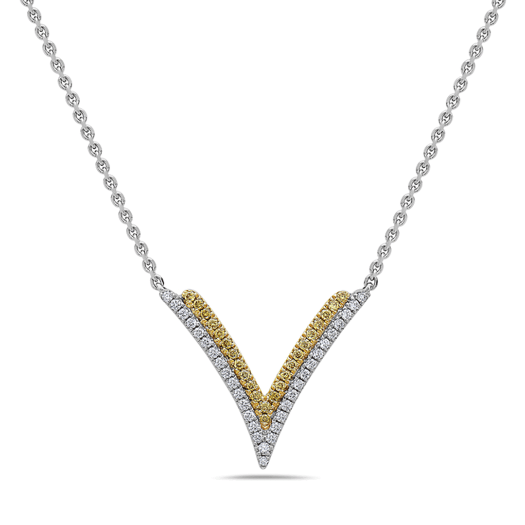 Charles Krypell 18k White Gold Yellow Gold and .32 Total Weight Diamond V Necklace