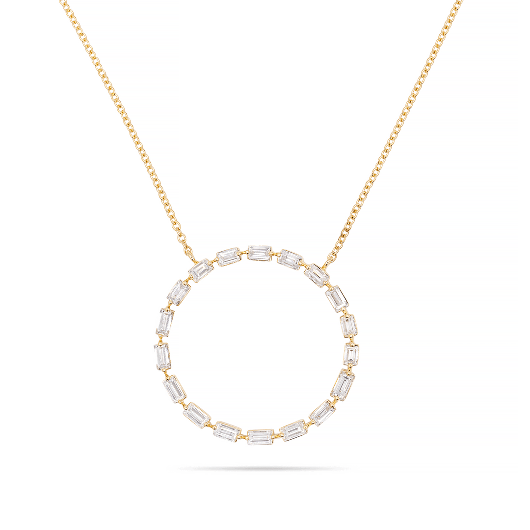 14k Gold Circle and Diamond .64 Total Weight Baguette Pendant