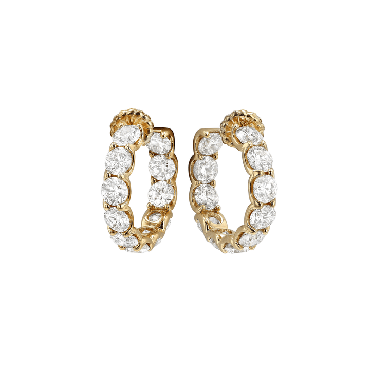 18k Yellow Gold and 7.92 Total Weight Diamond In and Out Hoops