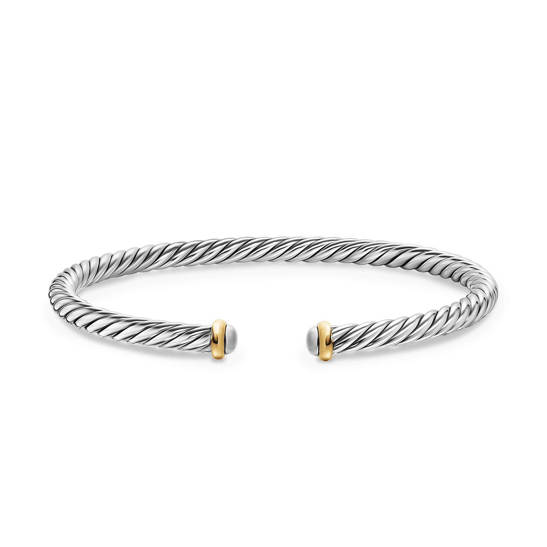 David Yurman Cable Flex® Bracelet Sterling Silver with 14K Yellow Gold, 4mm Large