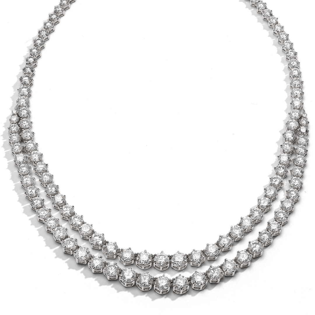 Hamilton Private Reserve Collection 18k Gold and Diamond 46.61 Total Weight Two Row Riviera Necklace
