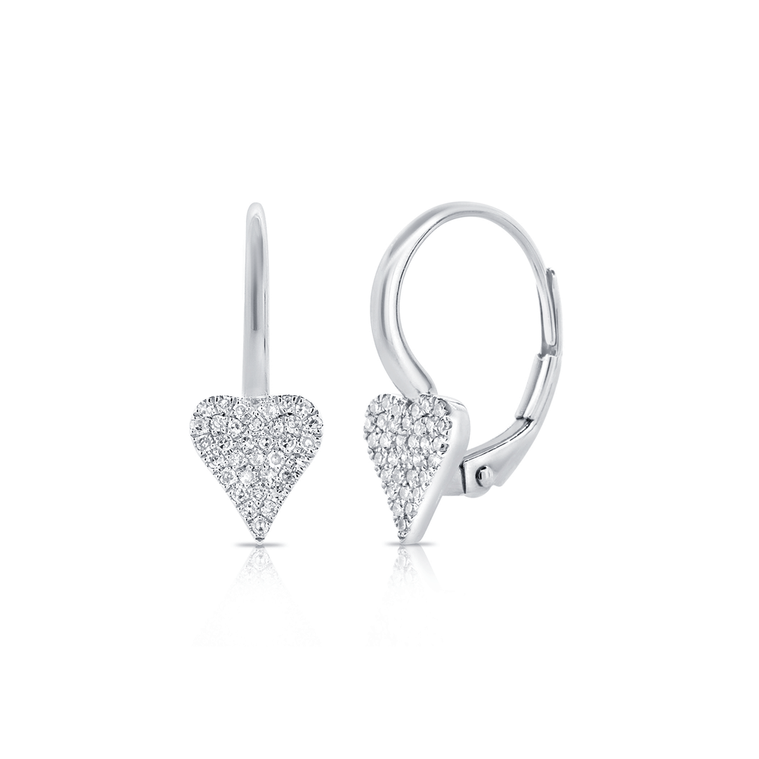 14k White Gold and Diamond .17 Total Weight Heart Drop Earrings