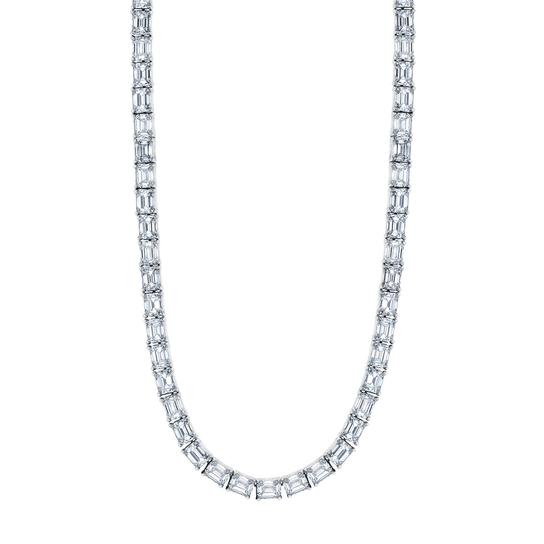 18k White Gold and 12.37 Total Weight Emerald Cut Diamond Necklace