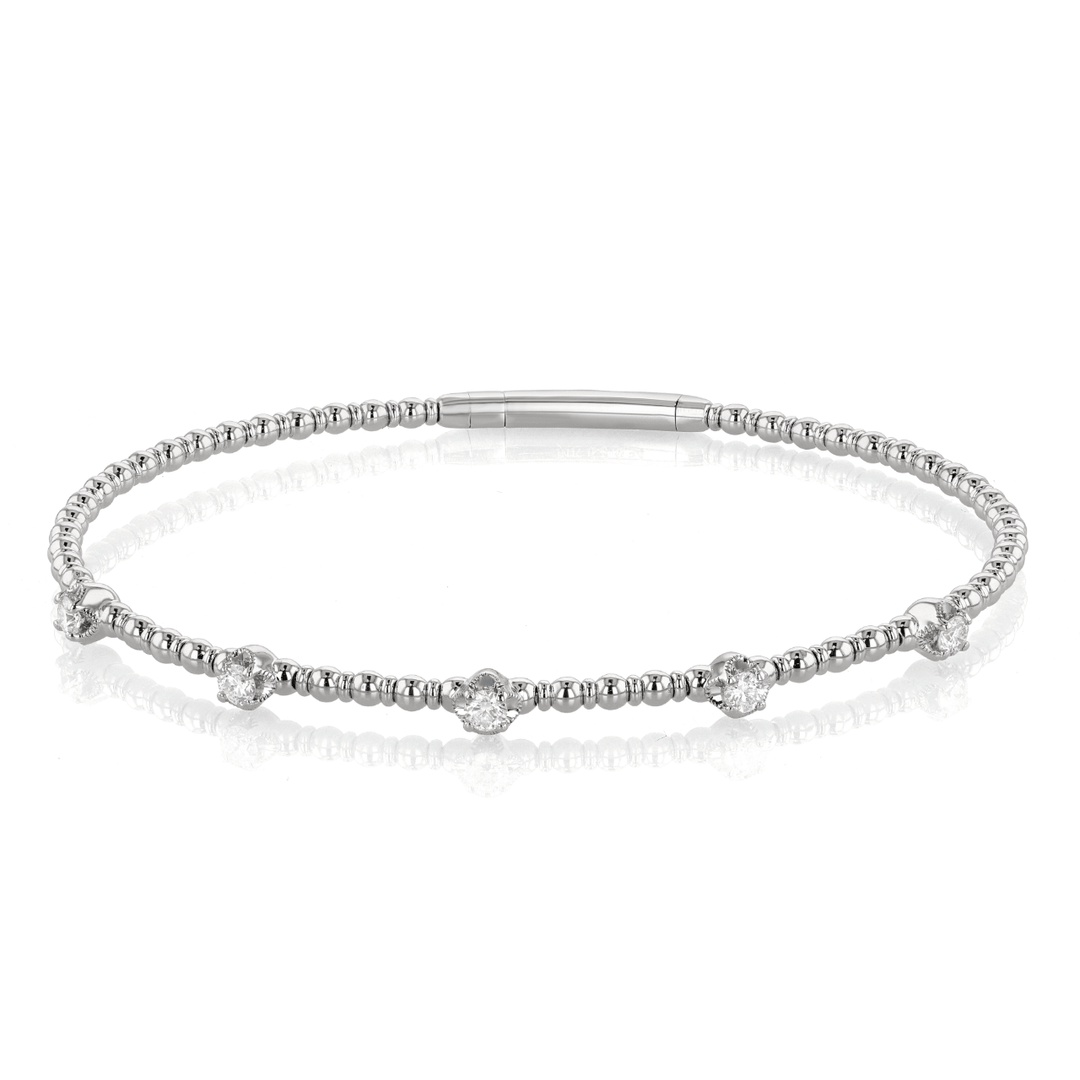 14k White Gold and .34 Total Weight Diamond Flex Bangle