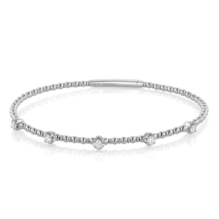 14k White Gold and .34 Total Weight Diamond Flex Bangle