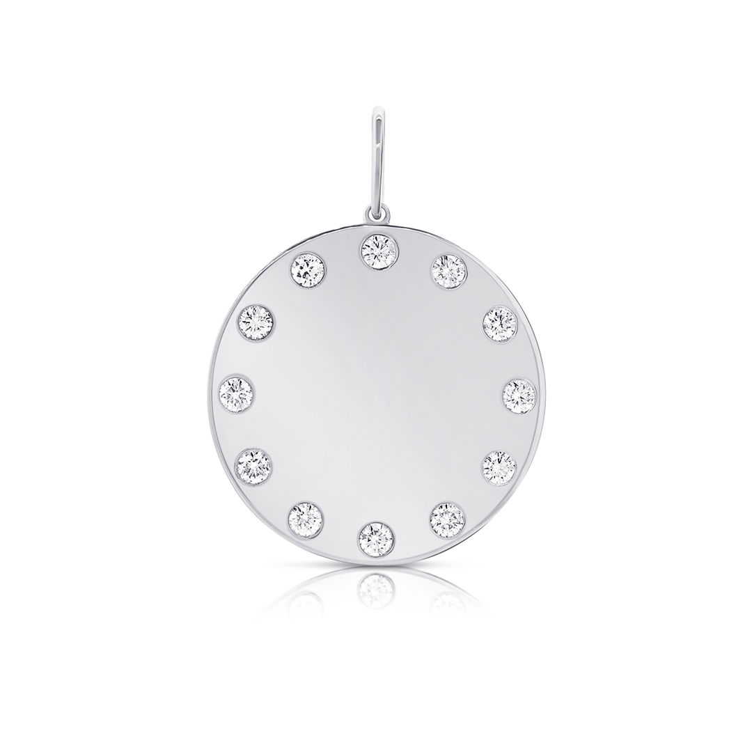 14k White Gold and Diamond .14 Total Weight Disc Charm